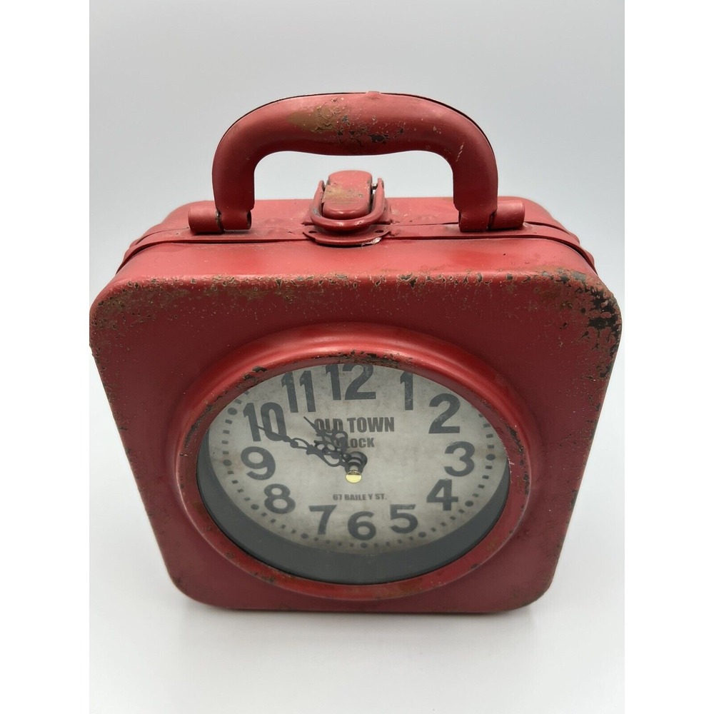 Old Town Clock 67 Bailey St. Steam Punk Shabby Chic Red Distressed Paint